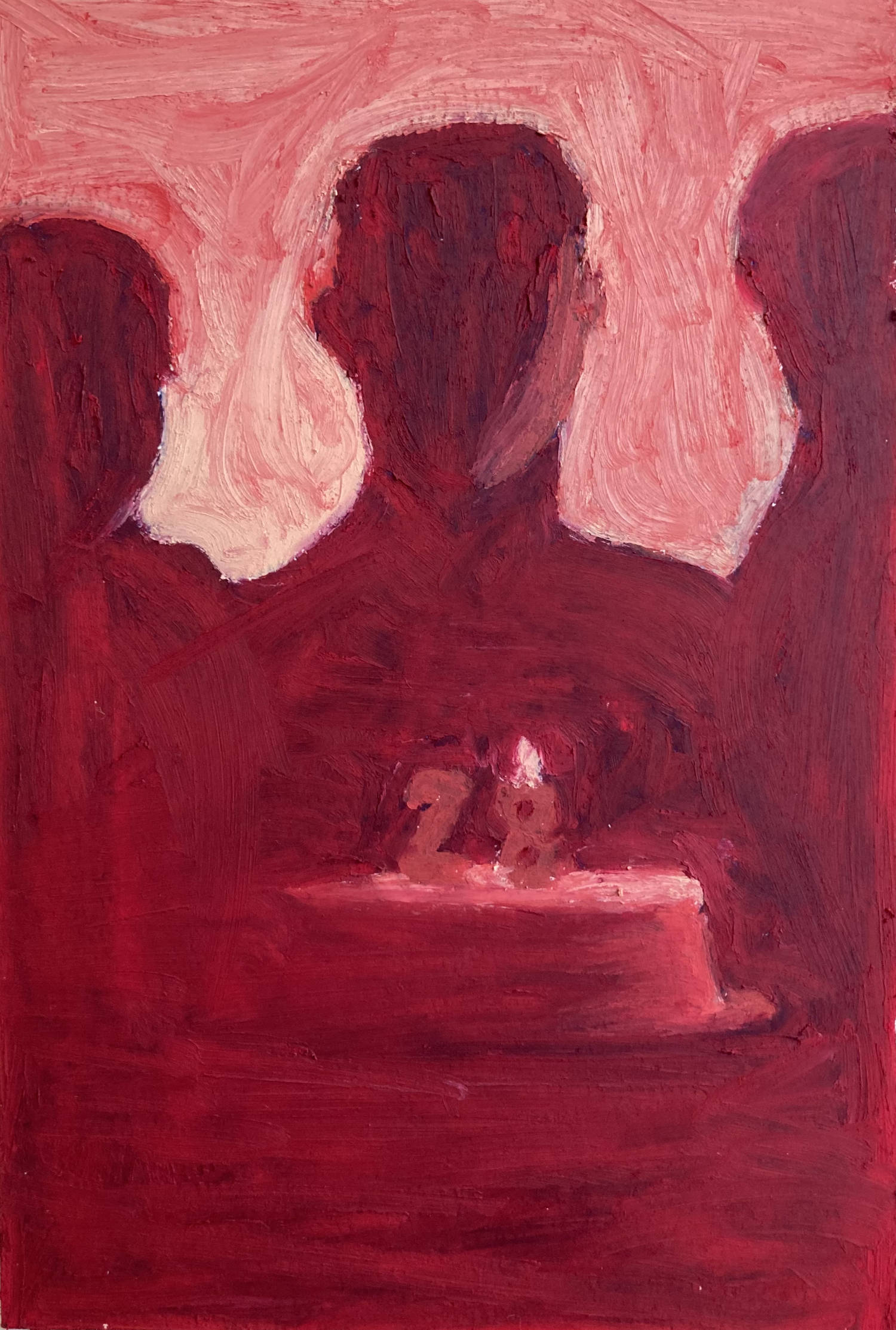 Oil pastel painting on paper by Alexandre Desane, red monochrome figure detail.