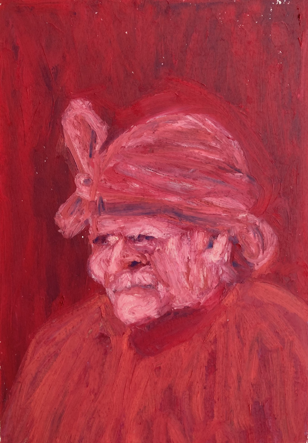 Oil pastel painting on paper by Alexandre Desane, red monochrome figure detail.