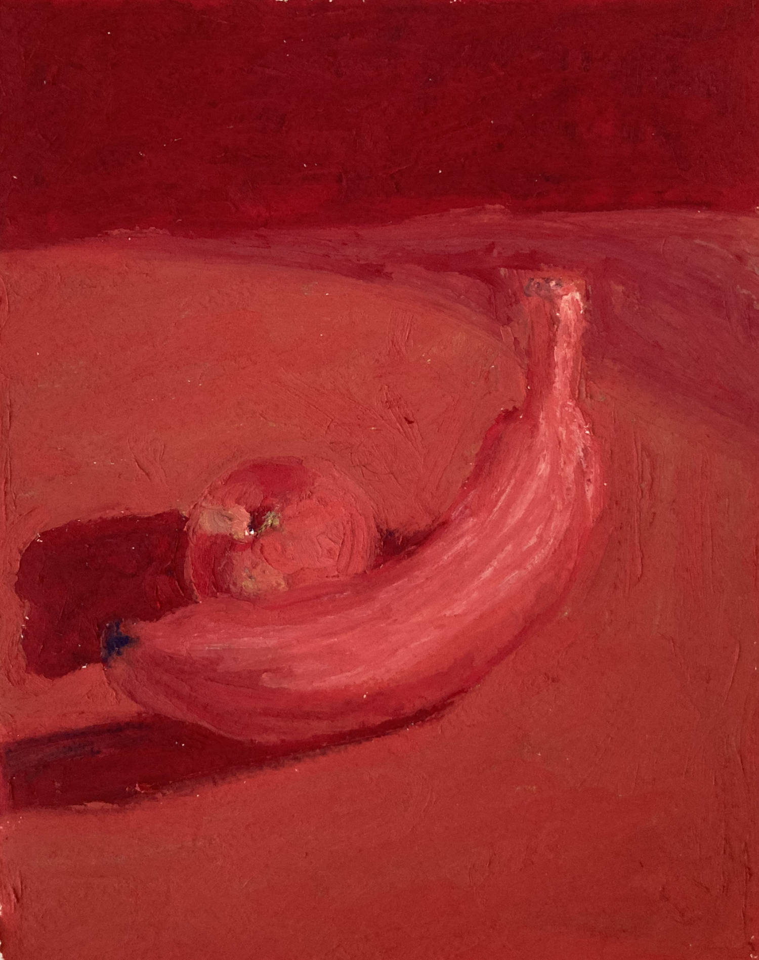 Oil pastel painting on paper by Alexandre Desane, red monochrome figure detail.