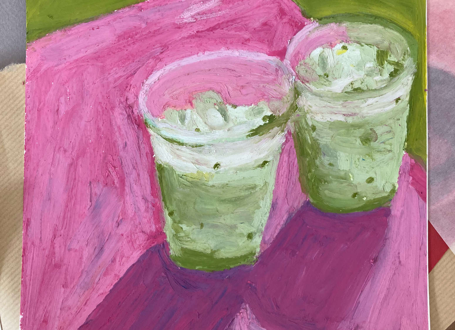 adesane oil pastel art matcha latte