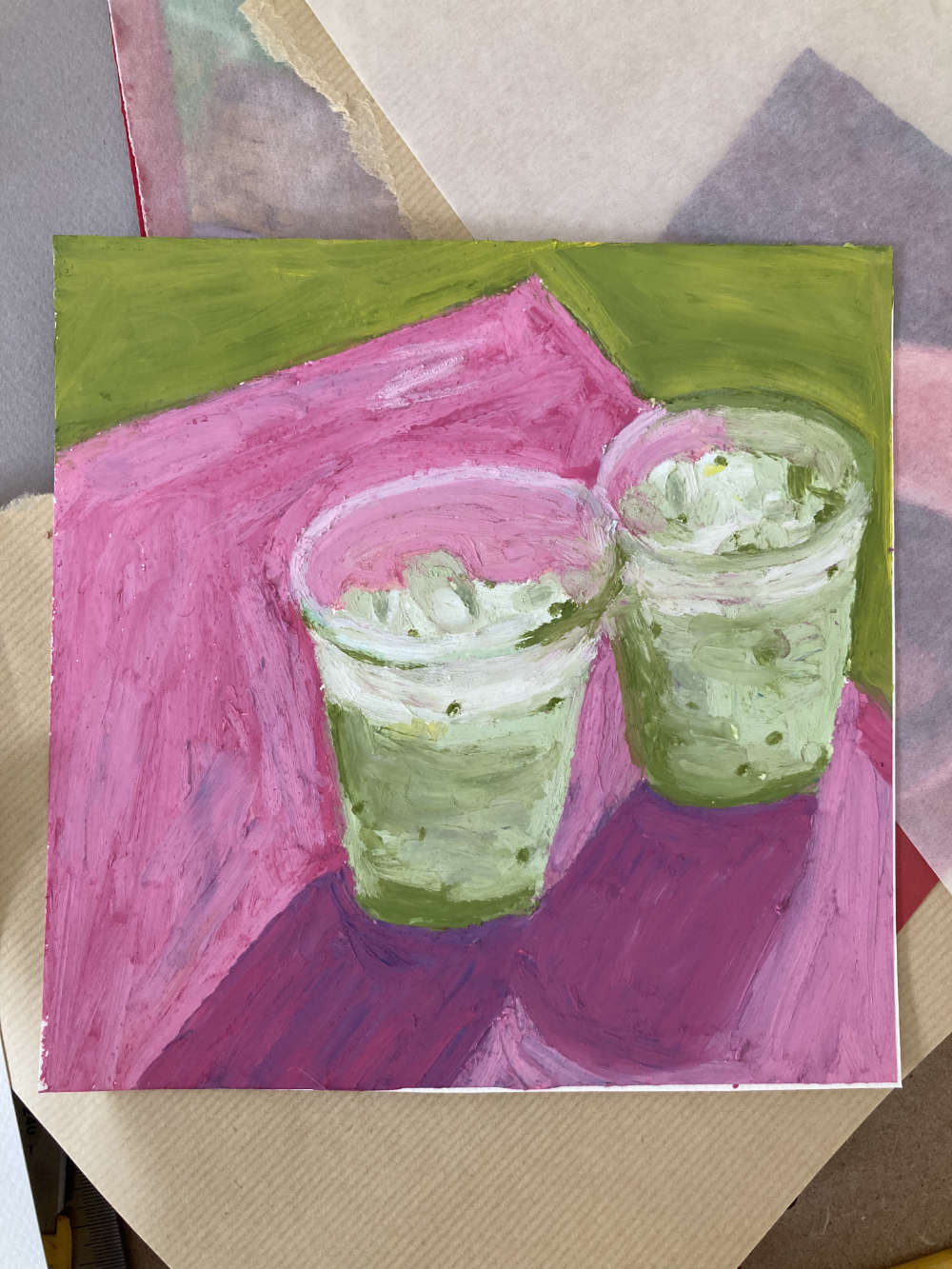 adesane oil pastel art matcha latte