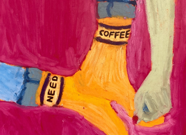 need coffee original painting adesane oil pastel art