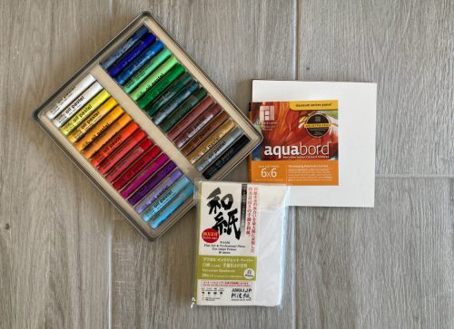 summer new oil pastel art supplies, washi, ampersand and winsor & newton